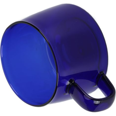 Tasse à café transparente 250 ml en verre borosilicate avec anse, bleue. (1/5)