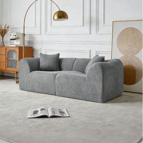 Sofá de 2 plazas 193x87x67 cm gris en terciopelo con cojines y diseño compacto (1/5)