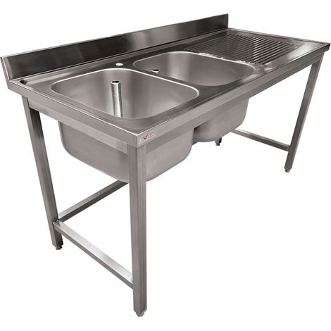 Plonge inox ECO 2 cuves égouttoir droite, sans tablette inférieure - Diverso