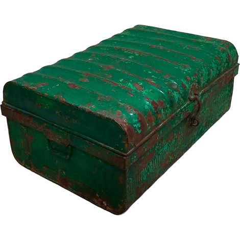 Maleta de metal acabado artesanal verde 67x37x25h cm