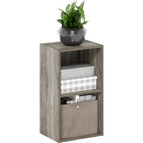Étagère ouverte à 2 niveaux, Chêne français, 2-Tier Cube, Blanc (1/5)