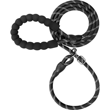 Correa para perro de alta calidad - Correa de entrenamiento para perro robusta con asa acolchada cómoda y cuerda de entrenamiento reflectante para un uso seguro (2M, Negro) (1/5)