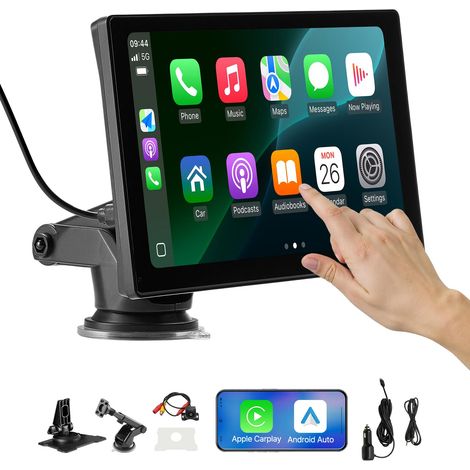 VEVOR Autoradio Portatile per Auto Senza Fili, Radio Portatile HD da 228,6 mm con Schermo Tattile per Apple CarPlay e Android Auto, con Telecamera di Retromarcia, Bluetooth, Navigazione GPS