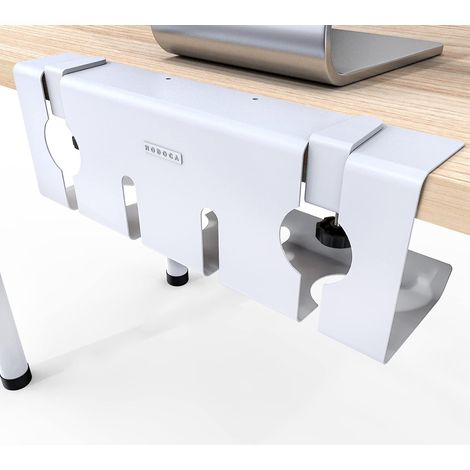 Cache Câbles Bureau Sous Table 43x15x12 sans Perçage Panier Métal Blanc Gestion Fils (1/5)