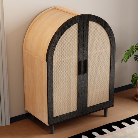DESMIU Meuble à Chaussures avec 2 Portes, 3 Étagères dont 2 Réglables, Portes en Rotin, pour Entrée 70 × 40 × 100 cm (1/5)