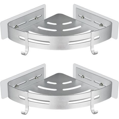 Étagère de Douche d'angle sans Perçage Adhésif Etagere de Rangement Douche Angle Organisateur Salle de Bain Argent en Aluminium Mural 2 Pièces Porte Gel Shampoing Douche (1/5)