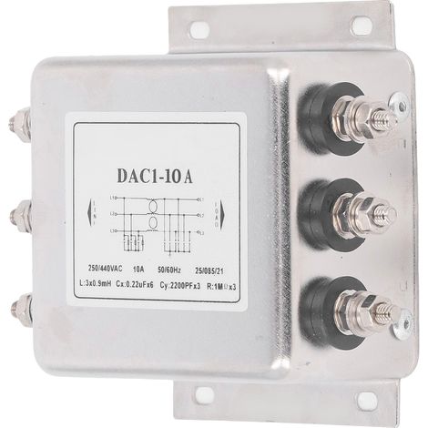 Filtre de puissance DAC1-10A, purificateur d'alimentation triphasé à trois fils, filtre anti-interférences électromagnétiques, protection contre les interférences, AC 250 V/440 V, 50/60 Hz (1/5)