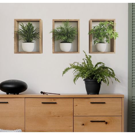 Autocollants muraux 3D en forme de pot de fleur, autocollants muraux pour chambre à coucher, salle de bain, décoration murale 37 x 33 cm, 3 pièces (1/5)