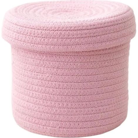Panier de rangement tressé en corde de coton avec couvercle, 18,5 x 17 cm, rose clair. Idéal pour trier au - Rose Clair 18,5cmx17cm (1/5)