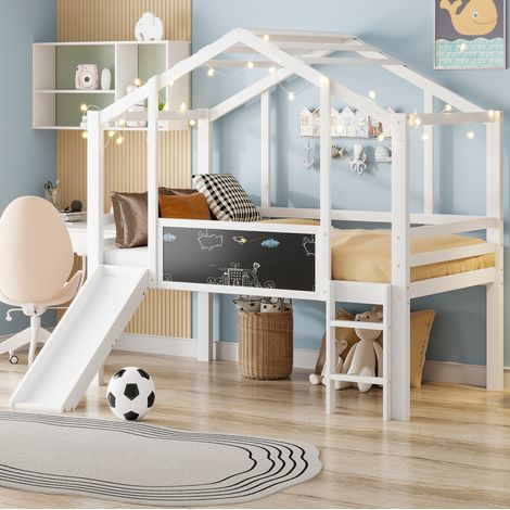 Lit enfant 90x200 maison avec toboggan ardoise HAVRYA (1/5)