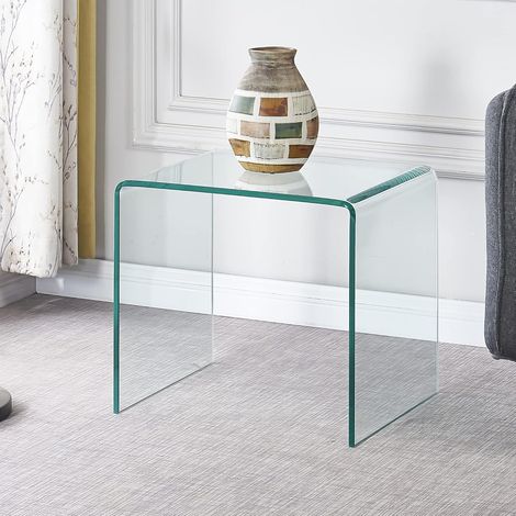Table basse, bout de canapé – Dimensions 50 x 40 x 45 cm, verre trempé, design industriel – Compacte et élégante (1/5)