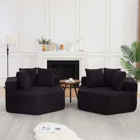 Modularer hexagonaler Loungesessel in Schwarz aus Chenille mit 3 Kissen (1/5)