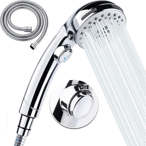 GROOFOO Pomme de douche à main avec tuyau -5 réglages de jet Pomme de douche extractible haute pression avec interrupteur marche/arrêt -Chrome (A) (1/5)
