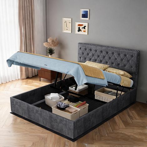 Tête de lit coloris gris en tissu métal 200 x 140 x 133 cm (1/5)