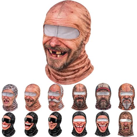 Cagoule d'hiver thermique imprimée 3D visage vieillard amusant masque de ski intégral coupe-vent cosplay fête à thème