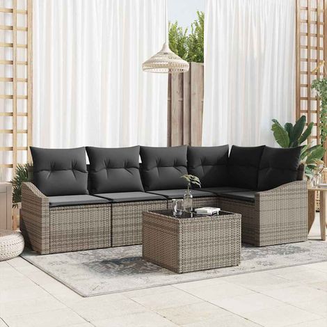 Ensemble Canapé de Jardin 6 Pièces avec Table Salon de Terrasse en Polyrotin Gris Clair, 51.8kg - PANGIVO (1/5)