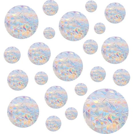 Lot de 36 autocollants circulaires anti-collision pour fenêtres, en vinyle non adhésif, prismatiques, pour protéger les oiseaux des collisions avec les fenêtres. (1/4)