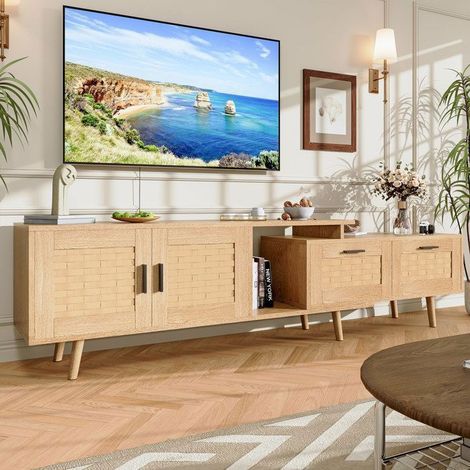 Mueble de TV de madera de roble 169x29x44 cm - 2 cajones y 1 armario - Estilo escandinavo, evolutivo