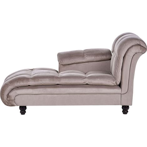 Chaise Longue à Droite Design Moderne en Velours Rembourrée Taupe et Pieds Noirs Lormont