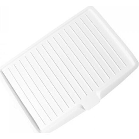 white plastic dish drainer, dish draining mat, side drainer for the sink, tilting drip tray by (1/4)