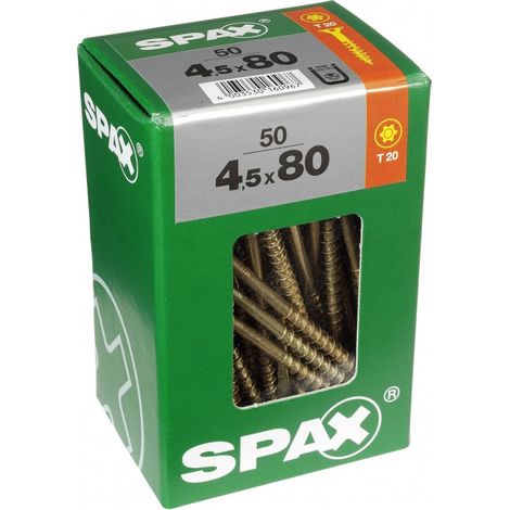 Juego de 50 tornillos de acero con cabeza avellanada SPAX Torx, Diam.4,5 mm x L.80 mm SPAX