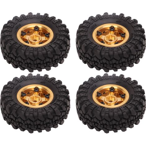 Messingfelgen und 1-Zoll-Gummireifen für 1/18 1/24 RC-Crawler, 4 Stück, goldfarben, kompatibel mit FMS FCX24. (1/5)