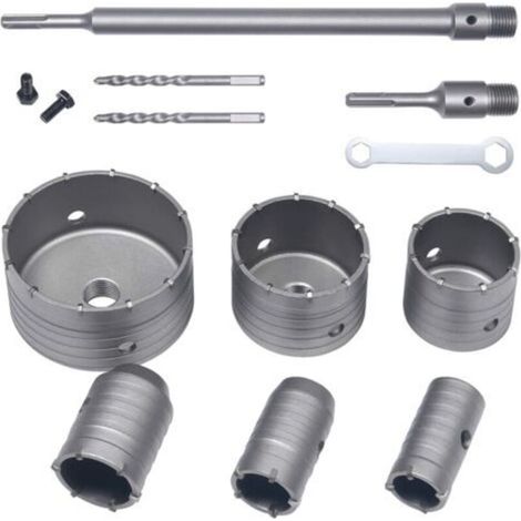 Hole Saw Set, 10-Piece Concrete Hole Saw Set with SDS Shank and Tungsten Carbide Tip – Ø35mm, 40mm, 50mm, 65mm, 80mm and 110mm, High Quality (1/5)