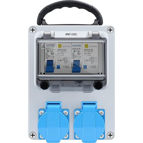 Wall Mounted Construction Power Distributor Pre-Wired 2 x Schuko 250 V 2 x 16A FI Switches IP67 Waterproof Housing for Indoor and Outdoor Use (1/5)