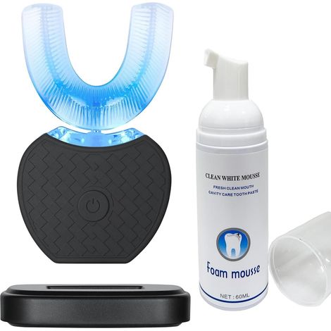 Brosse à Dents Ultrasonique, Brosse à Dents Automatique 360° pour Adulte, Électrique Automatique Toothbrush avec Minuterie et Chargement Sans Fil (Noir) (1/5)
