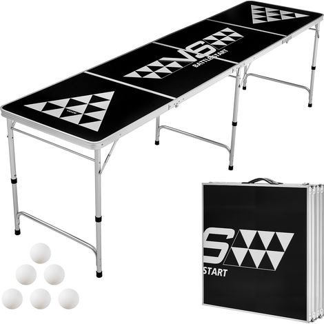 VEVOR Table de Beer Pong Pliante 240 cm Table de Jeu a Boire Portable, Pour Fete Partie Camping Pique-nique Avant-matchs Jardin, Ensemble pour Biere-pong avec 6 Balles, Legere, Hauteur Reglable (1/5)