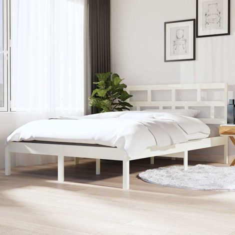 Lit double pour adulte Cadre de lit - Blanc Bois de pin massif 140x190 cm BV260103 - BonneVie (1/5)