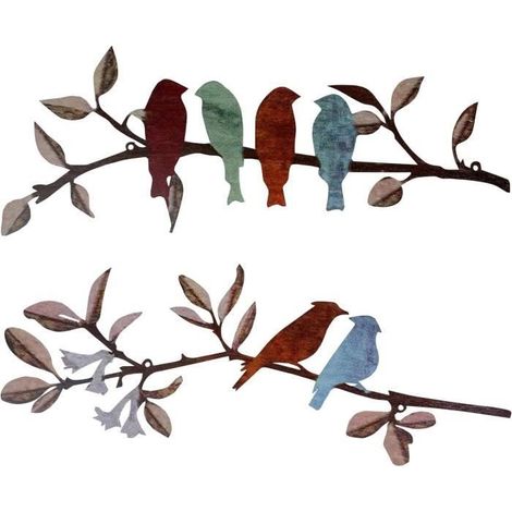 Wanddekoration – Wandkunst – Metall – 2er-Set – Vogel- und Blättermotiv – 40 x 15 cm (1/4)