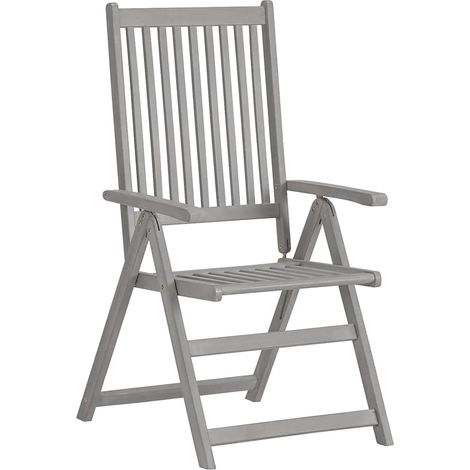 vidaXL Sillas plegables reclinables, 2 unidades, color gris, madera maciza de acacia. (1/2)