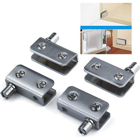 Paquet de 4 charnières de porte en verre Charnière à pivot à 90 °, verre sans perforation, acier inoxydable, ajustement pour verre de 5-8mm (1/5)