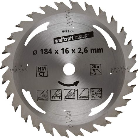 Lame scie circulaire CT 28Dts Diamètre 184 x 16 mm (1/3)