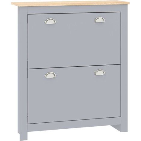 Modern Grey 2 Drawer Shoe Cabinet with Adjustable Shelf for Hallway Storage, Flip Doors Design for 6-12 Pairs of Shoes