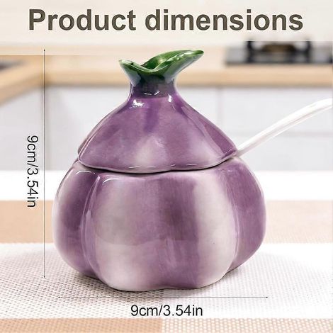 Salière en céramique, salière en forme d'oignon, salière avec couvercle et cuillère, récipient à épices de cuisine multifonction (1/5)