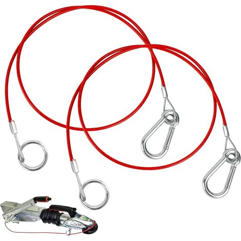 2 Pièces Câble de Sécurité de Remorque, 1 Meter Cable de Frein Remorque, Cable de Rupture Remorque Breakaway avec Mousqueton pour Toutes Les Remorques Freinées Courantes, Rouge (1/5)