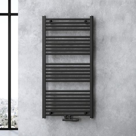 doporro Calefacción de baño diseño recto 120x60cm radiador tubular Antracita conexión central horizontal