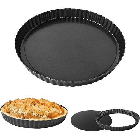Lot de 2 plats à quiche pour le four antiadhésifs de 24 cm avec base amovible, moule à tarte rond avec fond amovible pour la cuisson (1/5)