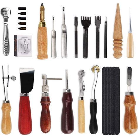 18pcs cuir outils de poinçon carft kit couture sculpture travail couture couture groover cuir artisanat outil de bricolage , parfait pour la couture poinçonnage coupe couture couture artisanat en cuir (1/5)