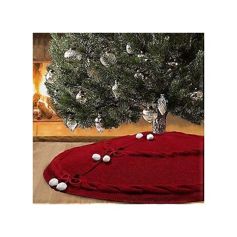 Jupe de sapin de Noël tricotée, grande jupe de sapin rouge de 122 cm (48 pouces) pour décorations de Noël, jupe de sapin épaisse et luxueuse pour sapin, ornements de Noël (1/3)