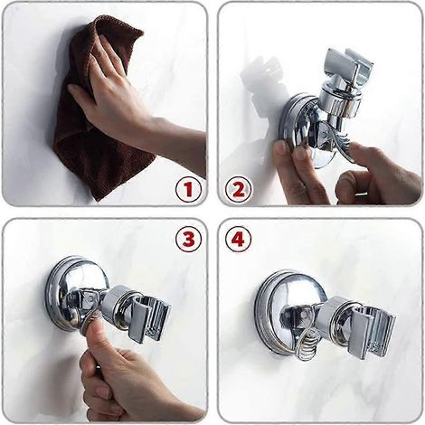 Support de pommeau de douche amovible et réglable, fixation murale par ventouse, réutilisable, sans perçage, étanche. (1/4)