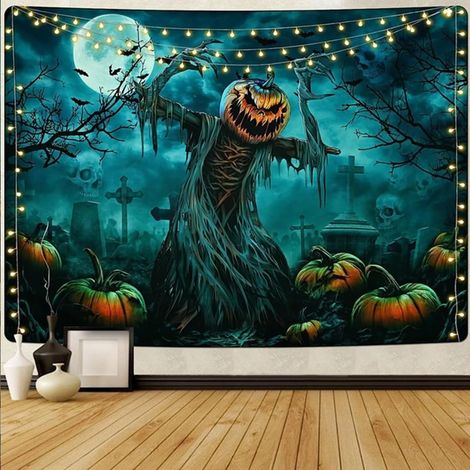 CSPARKV Halloween Tapestry,Skull Ghost Pumpkin Lantern Horror Theme Backdrop,Wall Hanging for Photography Party Decoration 230cm x 180cm Style 1 (1/5)