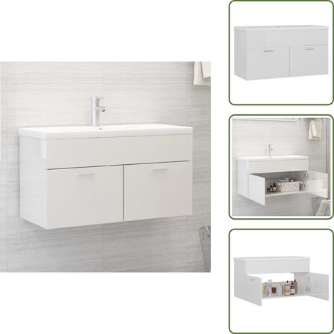 Muebles de baño - vidaXL Mueble con lavabo madera de ingeniería blanco brillante - Armario de almacenamiento