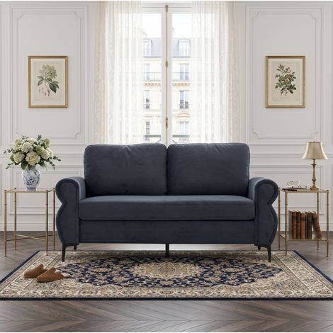 Divano dritto 2 posti 173,5x81x92 cm in tessuto grigio scuro, facile da montare FloraGrace