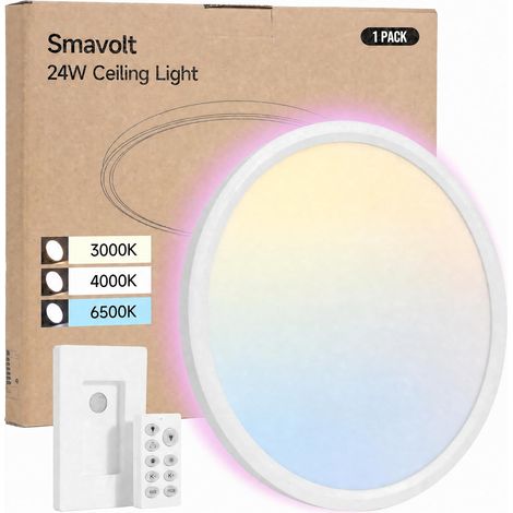 Plafonnier LED Dimmable Lampe de Plafond RGB 24W avec Télécommande Luminaire Led 3000K 6500K Luminaire Plafonnier Intérieur pour Salon Chambre Cuisine Couloir Balcon Salon Φ30CM Ronde Plate (1/5)