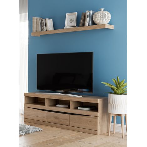 TV Möbel Set Lowboard und Wandboard SANFORD-129 in Eiche hell Nb., B/H/T: ca. 150/170/40 cm (1/5)