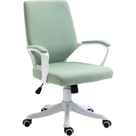 Chaise de bureau ergonomique avec accoudoirs, pivotante et réglable en hauteur avec fonction bascule, aspect lin, chaise d'ordinateur rembourrée, verte et blanche (1/5)