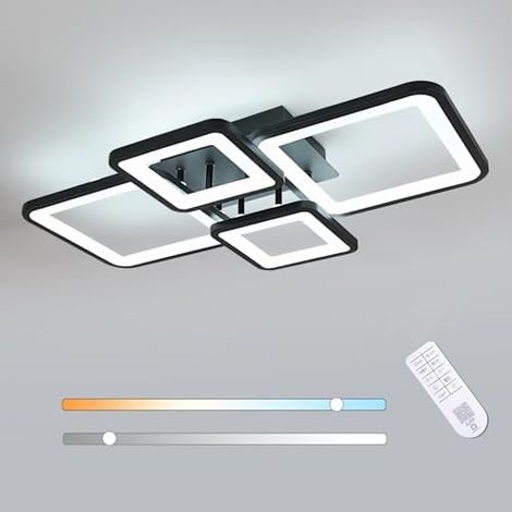 Plafonnier Noir Dimmable, 3000-6500K télécommande, Salon, 62cm (1/5)